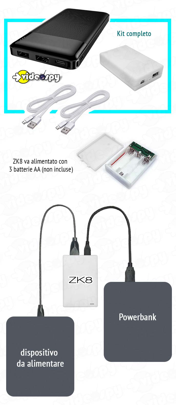 kit con power bank senza spegnimento automatico